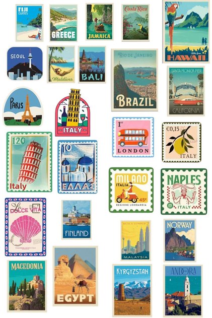 Stamp Themed Sticker Set/Bullet for Journal, Travel, Laptop, Scrapbook, Agenda, Notebook
