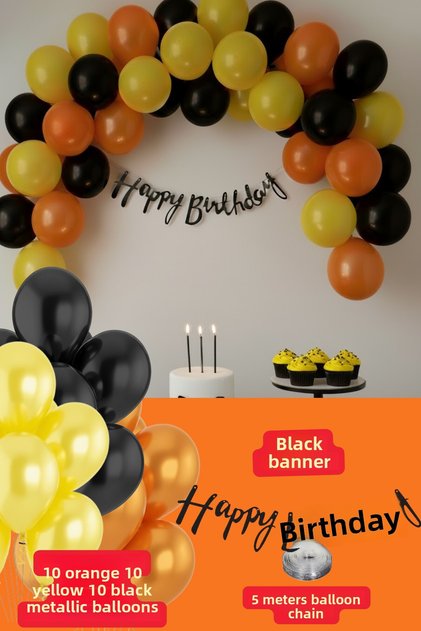Black Happy Birthday Banner Balloon Set Black Orange Yellow Balloon Birthday Party Decorations