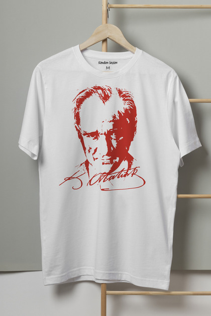 Kendim Seçtim Unisex Beyaz Tişört Mustafa Kemal Atatürk 29 Ekim