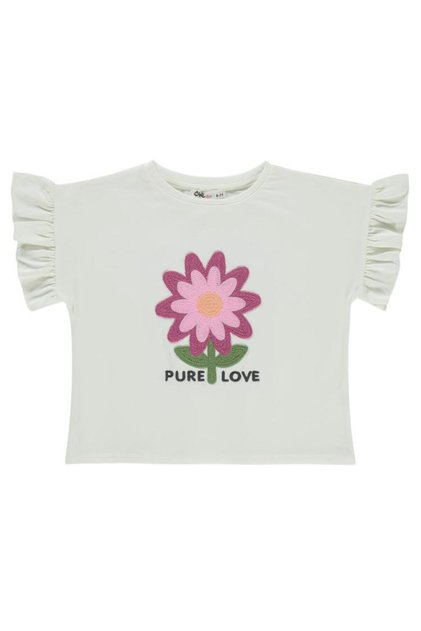 Floral Embroidered T-Shirt for 6-9 Years Old - Ecru