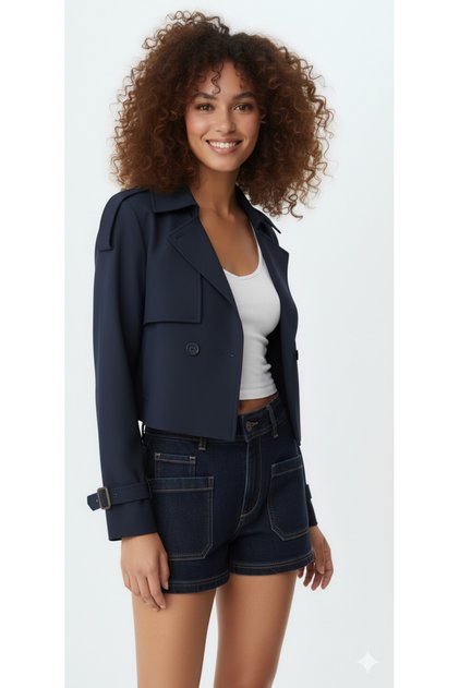 New Season Buttoned Short Trench Coat
