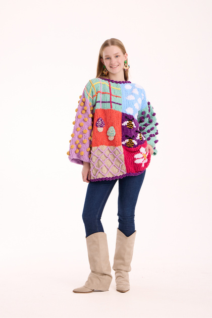 Flux Design Factory El Örgüsü Kadife Patchwork Kazak - Fiyatı