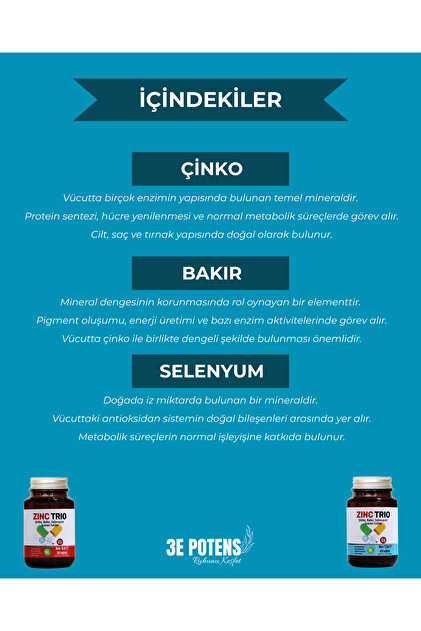 ZINC TRIO Çinko, Bakır Ve Selenyum Içeren Mineral Takviyesi 60