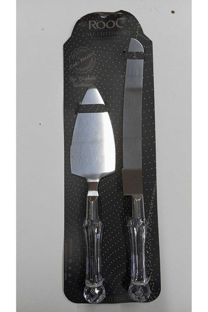 Kristal Saplı Pasta Spatula & Bıçak Servis Seti Siyah