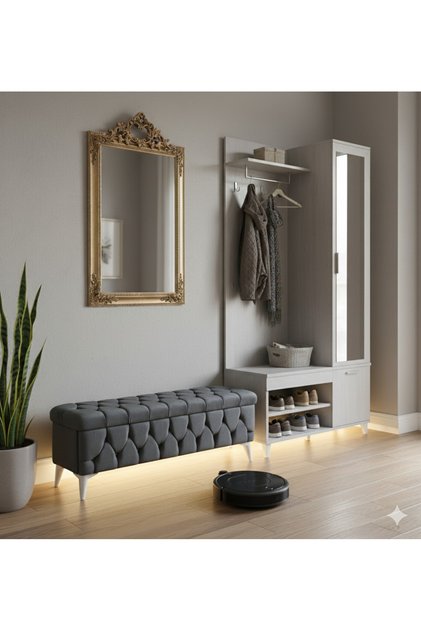 140 Cm 3d Kapitone Vip Bench Retro Sandıklı Puf Gri A A Kalite / Gri