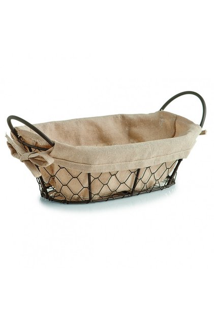 Coș de pâine rustică, meta+textil, 26 x 17 x 9 cm