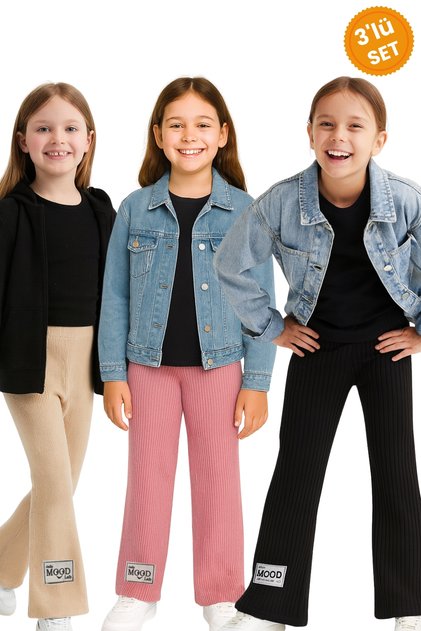 3-Piece Girls' Knitwear Leggings with Spanish Leg Opening