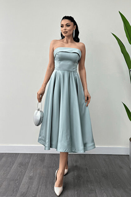 giyimmasal Satin Fabric Back Rope Detail Midi Dress - Mint Green- Trendyol giyimmasal Satin Fabric Back Rope Detail Midi Dress - Mint Green- Trendyol