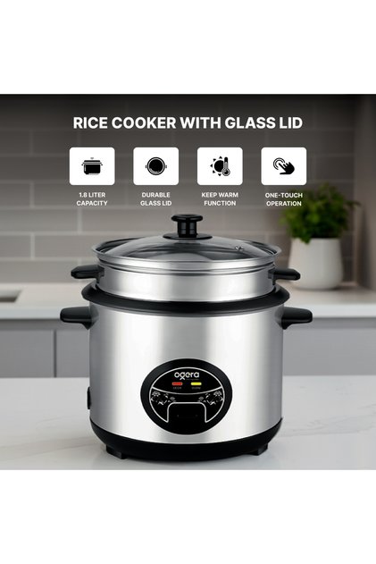 3-in-1 Electric Rice Cooker OG9500RC | 1.8 L Non-Stick Inner Pot with Glass Lid | 700 W Fast-Heating