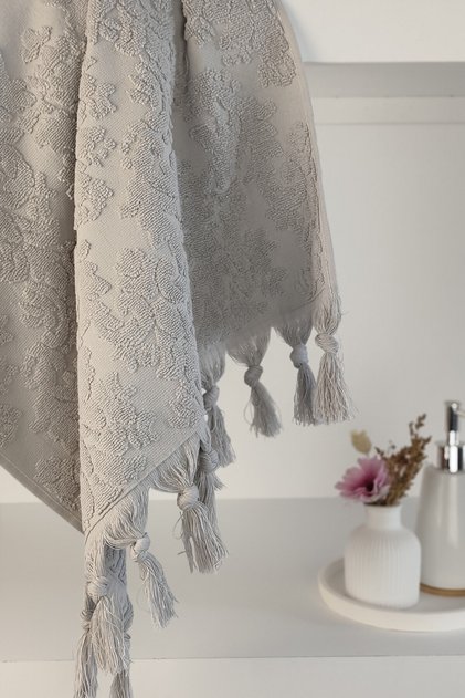 Gri Renk Otantik Saçaklı El Havlusu 50x90 Cm - %100 Pamuk - Yumuşak Ve Su Emici