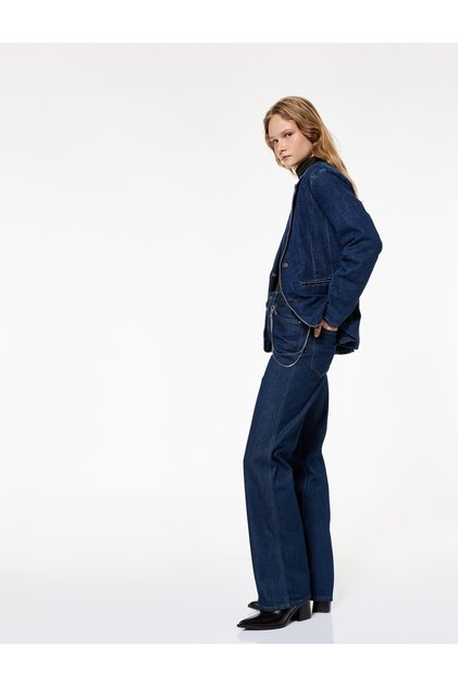 Normal Bel Zincir Detaylı Düz Paça Jean Pantolon - Straight Fit Jean