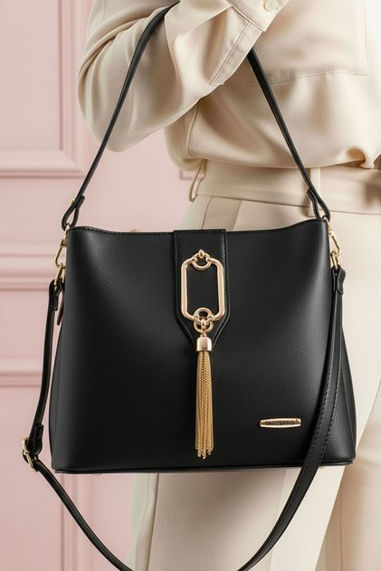 Women's 3-Compartment Gold Detailed Shoulder and Crossbody Bag (23X19X11 cm)