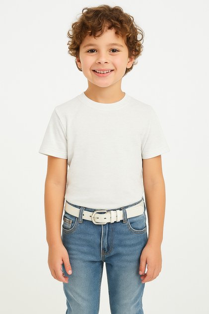 Children's Belt Leather White 3 cm Jeans and Fabric Trousers Belt