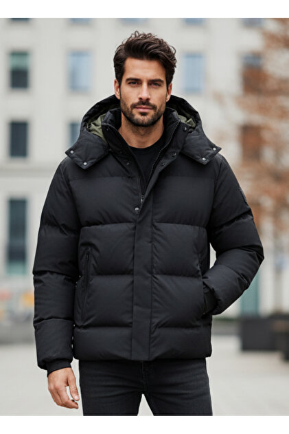 Jack & Jones Puffer Jacket Soğuk Geçirmez Siyah Erkek Şişme Mont