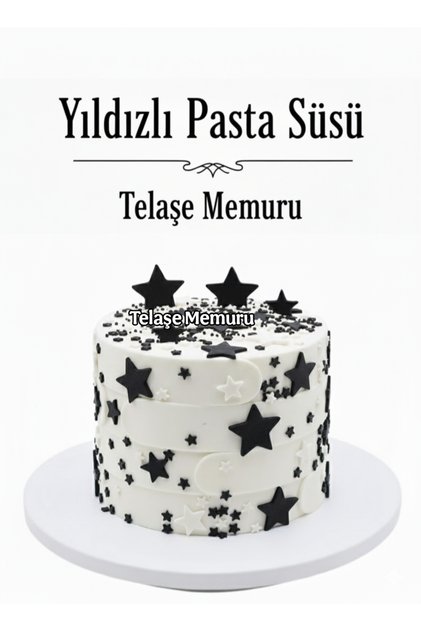 Siyah Beyaz Şeker Hamuru Pasta Tamamlayıcı Süs - 66 Adet Yıldız Pasta Süsü - Yenilebilir Pasta Süsü
