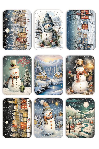 Set of 9 Glitter New Year Postcards New Year Landscape Snowman Nostalgia