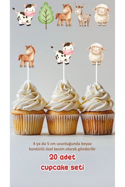 Farm Animals Themed Toothpick Cupcake Topper Birthday Decoration *20Pcs Thick Paper