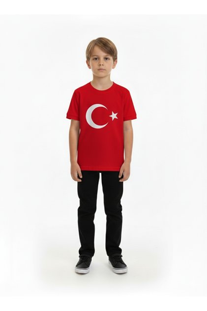 Unisex Kids Red Crescent Star Turkish Flag Short Sleeve T-Shirt