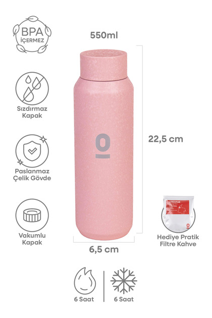 Pink Matte Textured Stainless Steel Flask 550 ml with Lid No:99
