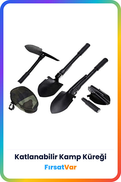 pratikoutdoor Kamp Küreği, Katlanır Multi Çelik Kürek, Çekiç, Çapa