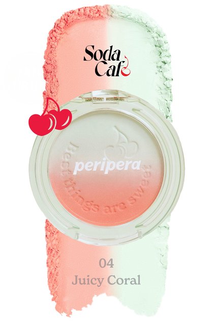 Natural and Luminous Looking Two-Tone Blush Peripera Pure Blushed Custom Cheek (004 Juicy Coral)