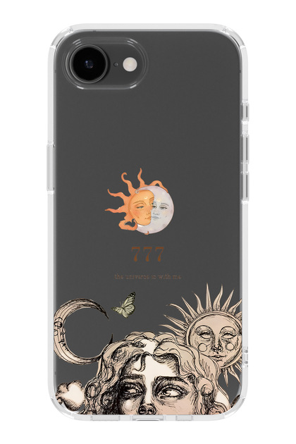 iPhone 17E Compatible Sun and Moon 777 Patterned Transparent Phone Case