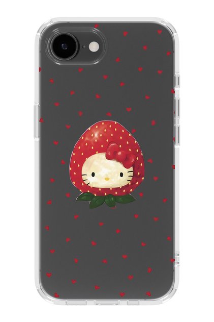 iPhone 16E Compatible Strawberry Hello Kitty Patterned Transparent Phone Case