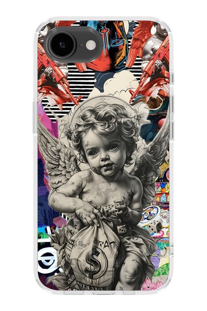 iPhone 17E Compatible Melek Kolaj Patterned Transparent Phone Case