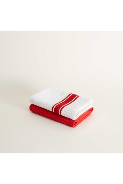 Elvin 2-Piece Drying Towel 100% Organic Cotton Special Weaving Red-Cream 40X60 cm