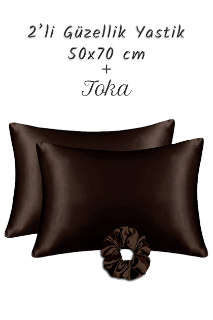 Pillowcase Reducing Hair Breakage 2 Pieces 50X70Cm 1 Piece with Satin Buckle Brown