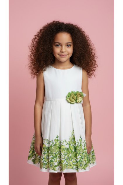 Colorful Floral White Girl's Dress