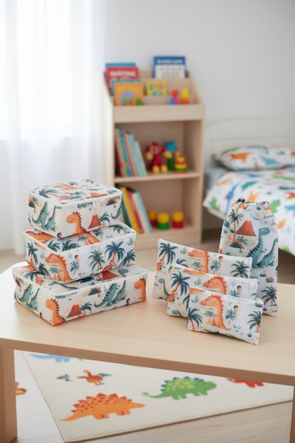 7-Piece Dinosaur Patterned Suitcase Organizer Set