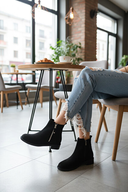 marinarosse Women's Victor Black Suede Zipper Detailed Short Ankle Boots-  Trendyol