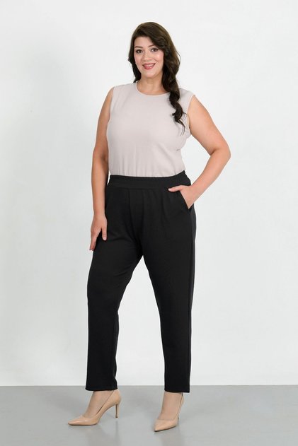 Women's Black Tight-Legged Pants with Elastic Waist