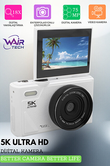 Wair Teknoloji 5K Ultra HD Vlog Kamera – 75MP, WiFi, 18x Zoom
