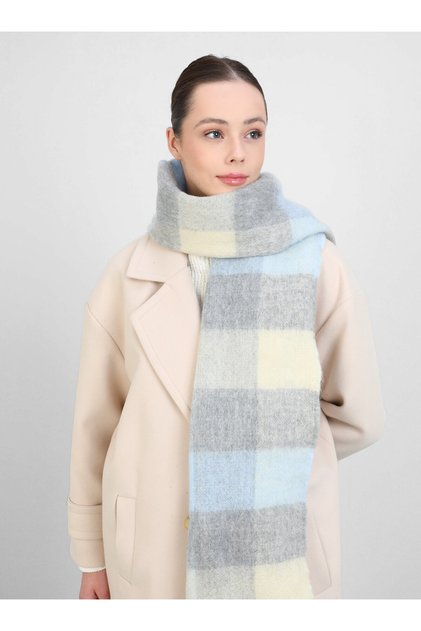 Pufidik Tasseled Shoulder Shawl - Camel Hair - Indigo - PufidikoÅŸ-Tuva