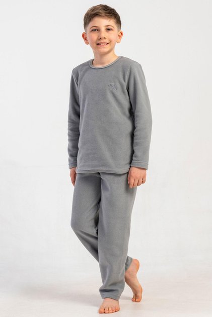 Boy's Grey Color Long Sleeve Fleece Pajama Set C1T0N0205