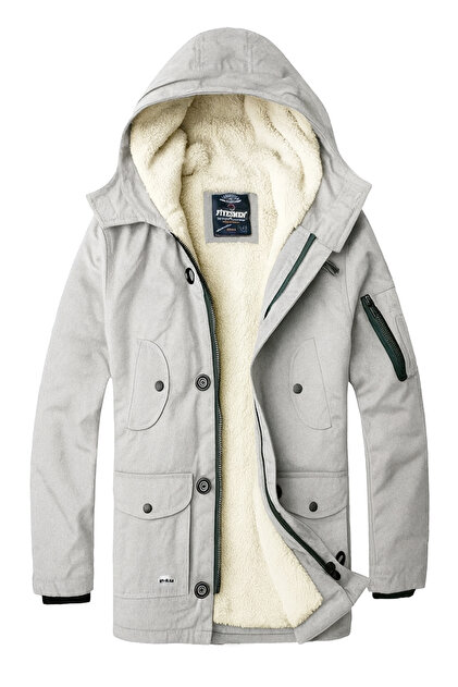 Softshell Kumaş Suya Soğuğa Dayanıklı Kapüşonlu Kısa Parka Kaban-1128