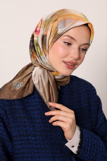 Trend Twill Eşarp Özel Tasarım Renk Geçişli Şerit Çiçekli Desen