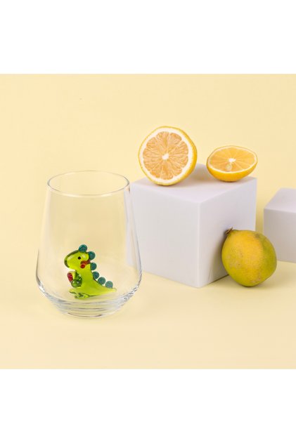 Cute Dinosaur Glass Figured Water Cup with Heart