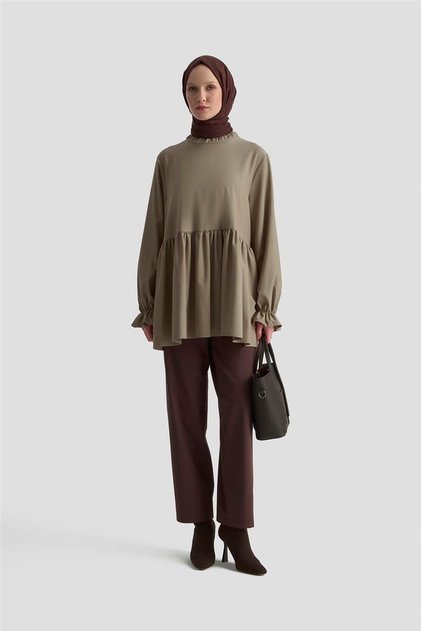تونيك بأكمام بالون مكشكشة 25KD9018 بيج