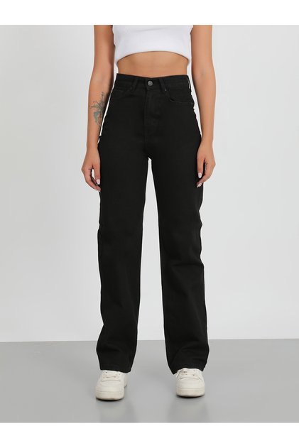 Kadın Siyah Palazzo Jeans-Wide Leg Pantolon