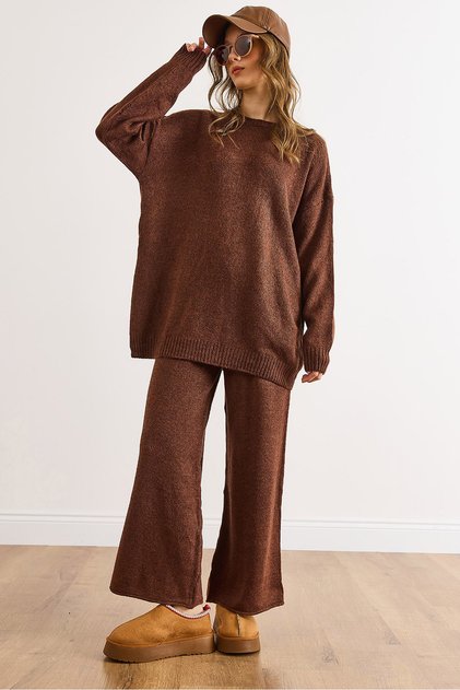 Women's Bitter Brown Sweater Pants Knitwear Set Tkm-19000452