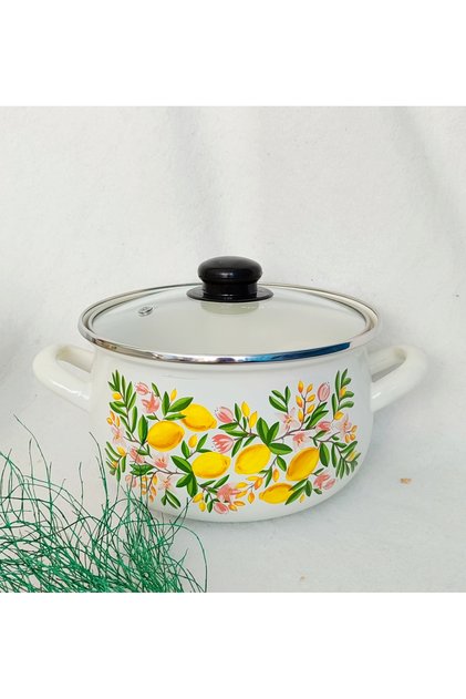 Lemon Flower Enamel Pot 2.8 Liters 20 cm Diameter Milk Yogurt Soup Pot