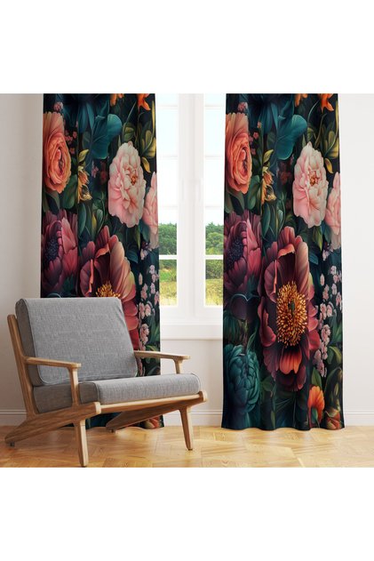 Dark Petrol Fuchsia Botanical 140X260 Single Wing Background Curtain