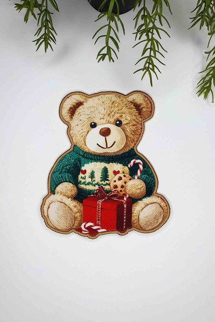 Teddy Form Green Sweater Christmas Bear Design Embroidered Edge Cocktail Napkin 1 Piece