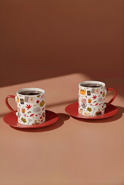 Autumn Themed Set of 2 Turkish Coffee Cups
