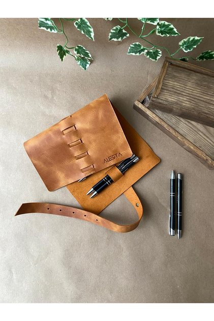 (We Write Names) Roll-Up Pen Holder / Brush Holder - Handmade Genuine Leather Black