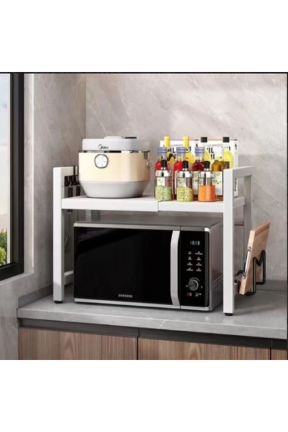 Raft de bucătărie extensibil pentru cuptor cu microunde,Metal durabil,Lungime,înălțime reglabile,Alb
