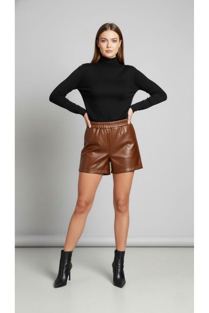 Women's Brown Faux Leather Shorts
